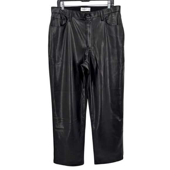 Abercrombie & Fitch The 90s Relaxed High Rise Faux Leather Pants Black Sz14 NWT - Picture 1 of 8